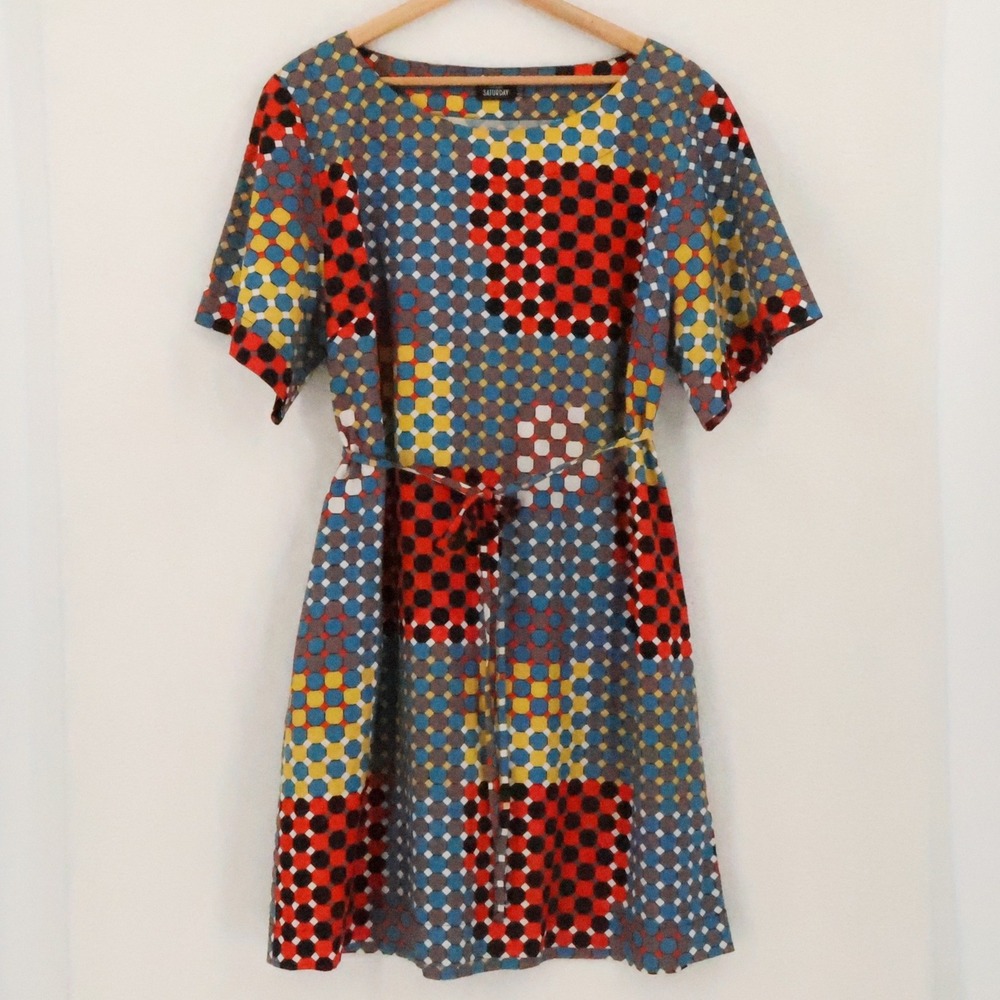 Kate Spade Saturday Geo Patchwork Shift Dress Womens Size XL Pockets Artsy